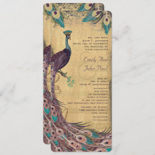 Invitation Eggplant Aqua Mariage Peacock Vintage