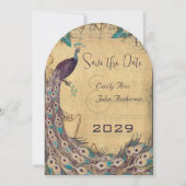 Invitation Eggplant Aqua Peacock Vintage 3 Plumes (Devant)