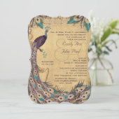 Invitation Eggplant Aqua Peacock Vintage 3 Plumes (Debout devant)