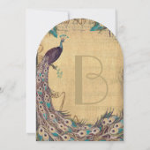 Invitation Eggplant Aqua Peacock Vintage 3 Plumes (Dos)