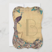 Invitation Eggplant Aqua Peacock Vintage 3 Plumes (Dos)