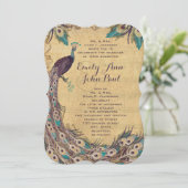 Invitation Eggplant Aqua Peacock Vintage 3 Plumes (Debout devant)