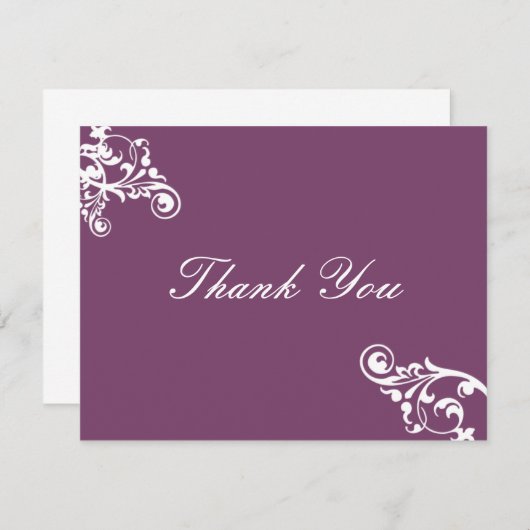 Invitation Eggplant et White Flouring Merci Note (Devant / Derrière)