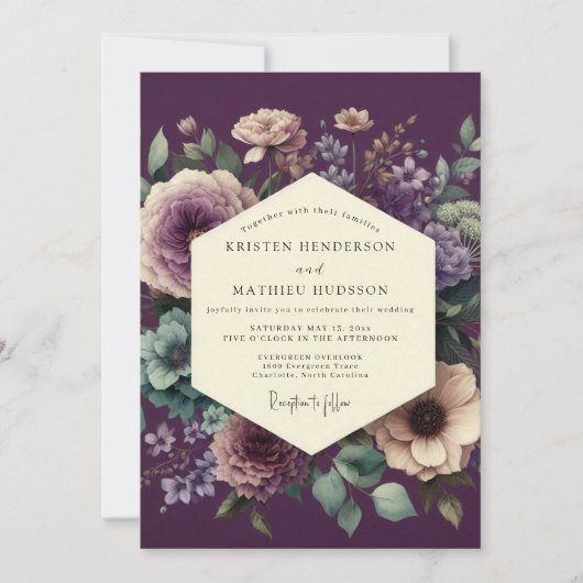 Invitation Eggplant Harmonious Botanical Wedding (Devant)