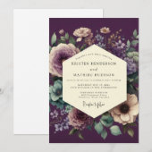 Invitation Eggplant Harmonious Botanical Wedding (Devant / Derrière)