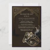 Invitation Eggplant Masquerade Elegant Gold Corporate Gala (Devant)