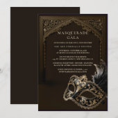 Invitation Eggplant Masquerade Elegant Gold Corporate Gala (Devant / Derrière)