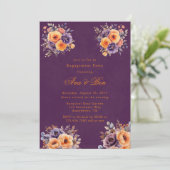 Invitation Eggplant Orange Floral Élégant Parti d'engagement (Debout devant)