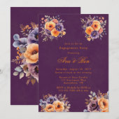 Invitation Eggplant Orange Floral Élégant Parti d'engagement (Devant / Derrière)