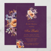 Invitation Eggplant Orange Floral Élégante Fête des mariées (Devant / Derrière)