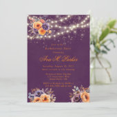 Invitation Éggplant Orange Floral Lumières Bachelorette (Debout devant)