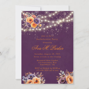 Invitation Éggplant Orange Floral Lumières Bachelorette