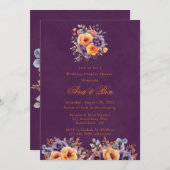 Invitation Eggplant Orange Floral Mariage Couples Douche (Devant / Derrière)