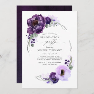 Invitation Eggplant Purple Élégant Floral Wreath Graduation