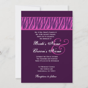 Invitation Eggplant Purple et Fuchsia Zebra Mariage Modèle