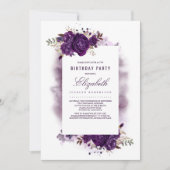 Invitation Eggplant Purple Floral Aquarelle Fête Anniversaire (Devant)