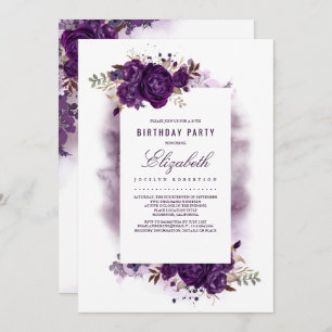 Invitation Eggplant Purple Floral Aquarelle Fête Anniversaire