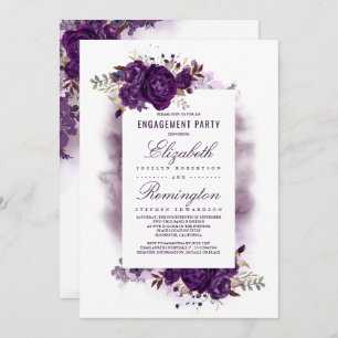 Invitation Eggplant Purple Floral Aquarelle Partie d'engageme