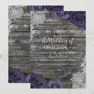Invitation Eggplant Rose violet Russe Mariage de dentelle bla