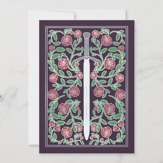 Invitation Eggplant Silver Sword Medieval Fantasy Wedding (Dos)