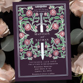 Invitation Eggplant Silver Sword Medieval Fantasy Wedding