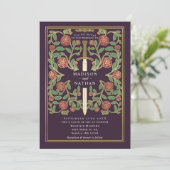 Invitation Eggplant Sword Floral Medieval Fantasy Wedding  (Debout devant)
