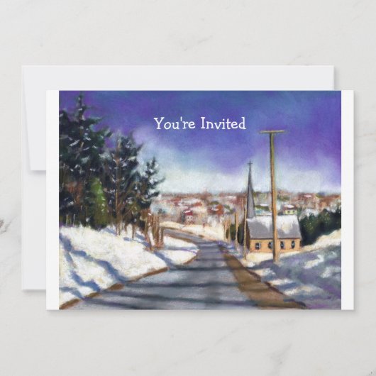 Invitation Église à Snow :Peinture :Invitation de Noël (Devant)