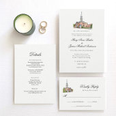 Invitation Église aquarelle Mariage traditionnel