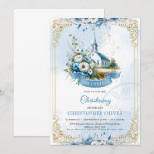 Invitation Église catholique bleu poussiéreux cadre doré (Devant / Derrière)