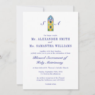 Invitation Église catholique moderne Mariage bleu tout-en-un