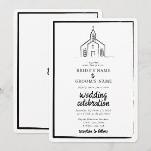 Invitation Église Dessinée à la Main Mariage Traditionnel Fan