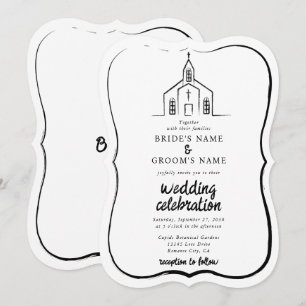 Invitation Église Dessinée à la Main Mariage Traditionnel Fan