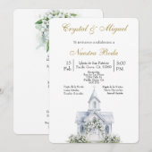 Invitation Église florale mariage espagnol (Devant / Derrière)