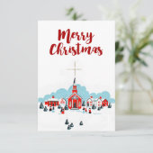 Invitation Église rouge avec scène de Noël étoile (Debout devant)