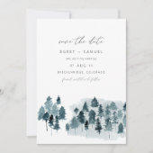 Invitation EGRET Ardoise bleu Aquarelle Pine Enregistrer la d (Devant)