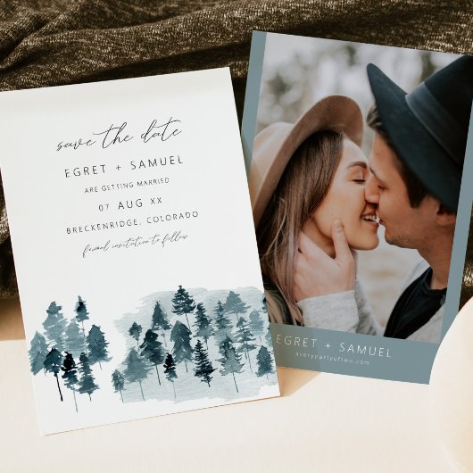 Invitation EGRET Ardoise bleu Aquarelle Pine Enregistrer la d