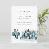 Invitation EGRET Bleu Ardoise Aquarelle Sauvegarder Notre Nou (Debout devant)