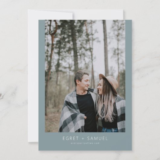 Invitation EGRET Bleu Ardoise Aquarelle Sauvegarder Notre Nou (Dos)