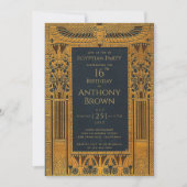 Invitation Égyptien à thème Anniversaire Elégant Or Bleu Vint (Devant)