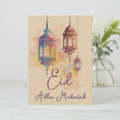 Invitation Eid Adha Mubarak Islamic Lanterns Card (Debout devant)