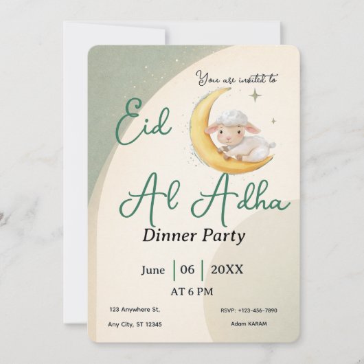 Invitation Eid  Al Adha Dusty Green Sheep Dinner Party (Devant)