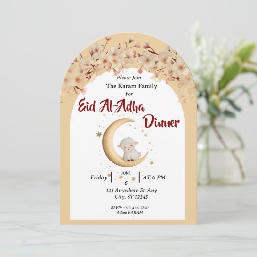 Invitation Eid Al Adha Mubarak Floral Moderne (Debout devant)
