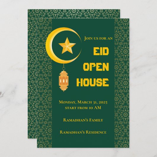 Invitation Eid al Fitr Moubarak Ramadan Kareem Moon Star (Devant / Derrière)