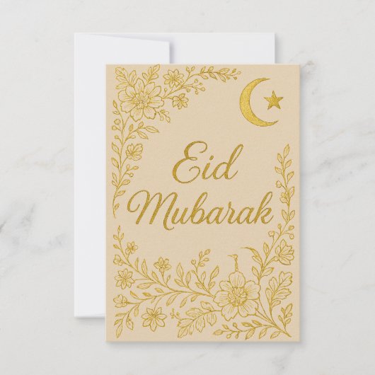 Invitation Eid Moubarak - Fleurs de mosquée blanches et dorée (Devant)