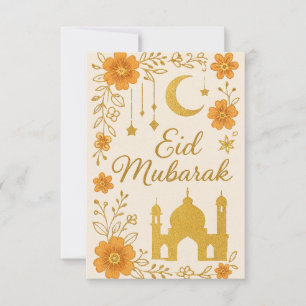 Invitation Eid Moubarak - Fleurs de mosquée blanches et dorée