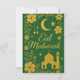Invitation Eid Moubarak - Fleurs de mosquée vertes et dorées