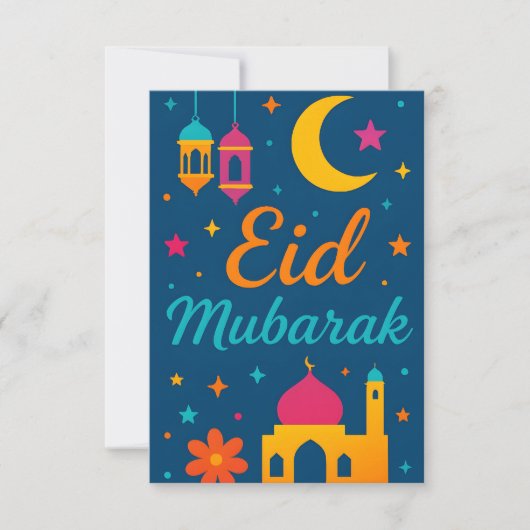 Invitation Eid Mubarak - Colorful for Kids Mosque Flowers (Devant)