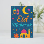 Invitation Eid Mubarak - Colorful for Kids Mosque Flowers (Debout devant)