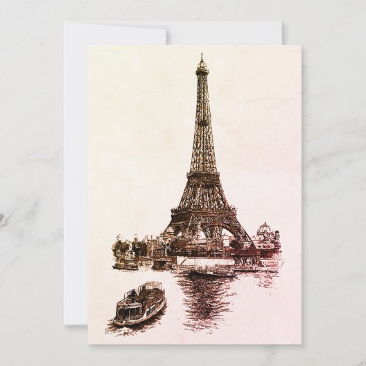 Invitation Eiffel Tower and Boats in Paris (Devant)