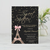 Invitation Eiffel Tower Bow Gold Diamonds Black Sweet 16 (Debout devant)